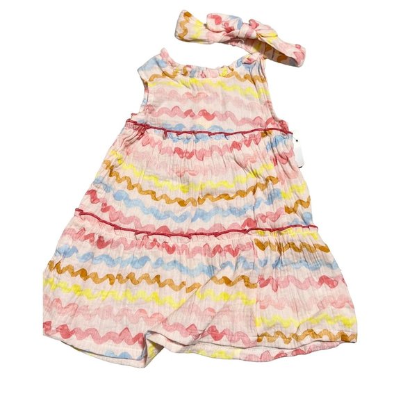 Mud Pie 12-18m NWT Rainbow stripe tiered dress set headband cotton gauze 2pc - Picture 1 of 3